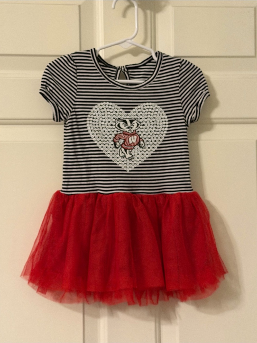 Striped Wisconsin Badgers Dress with Red Tulle Skirt